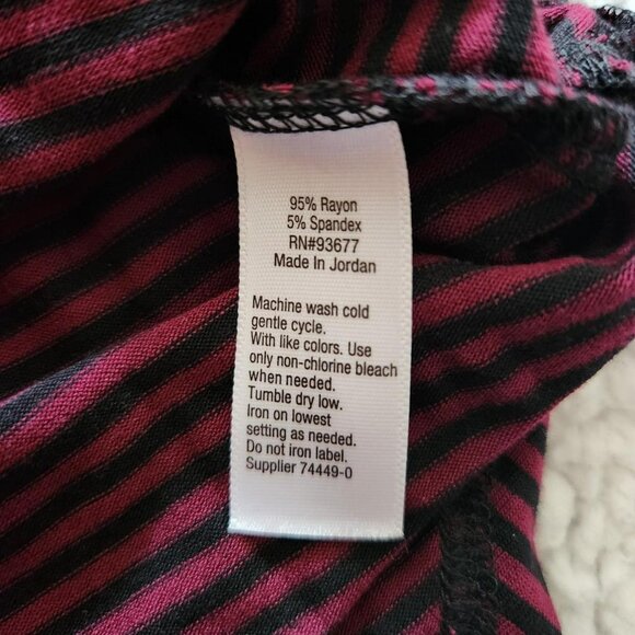 A.n.a Vintage Women Burgundy & Black Striped Top 3/4 length sleeve Sz Petite M - Picture 6 of 8